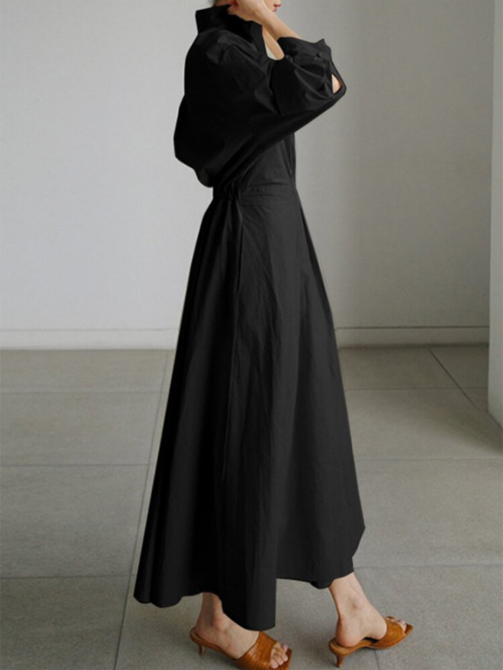 Women's Collared Pleated Maxi Dress