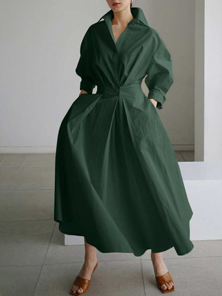 Women's Collared Pleated Maxi Dress