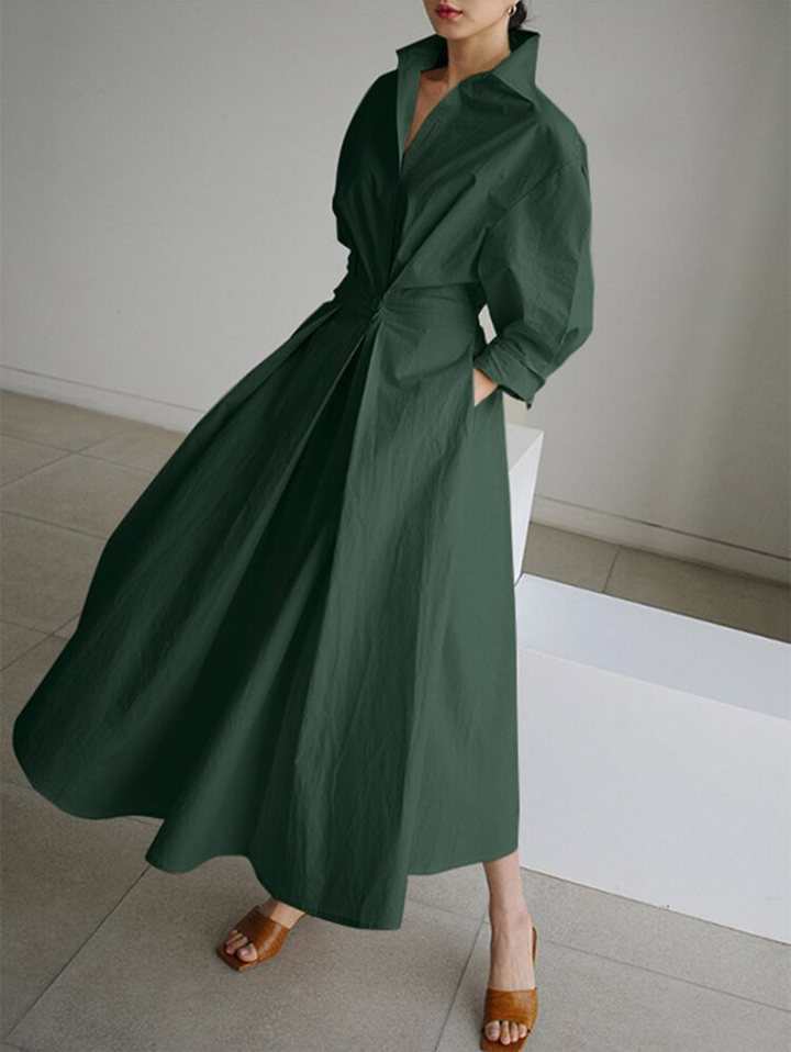 Women's Collared Pleated Maxi Dress