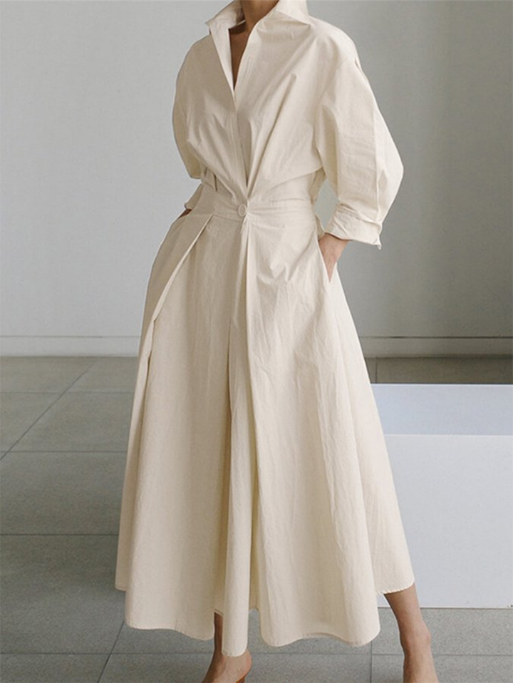 Women's Collared Pleated Maxi Dress