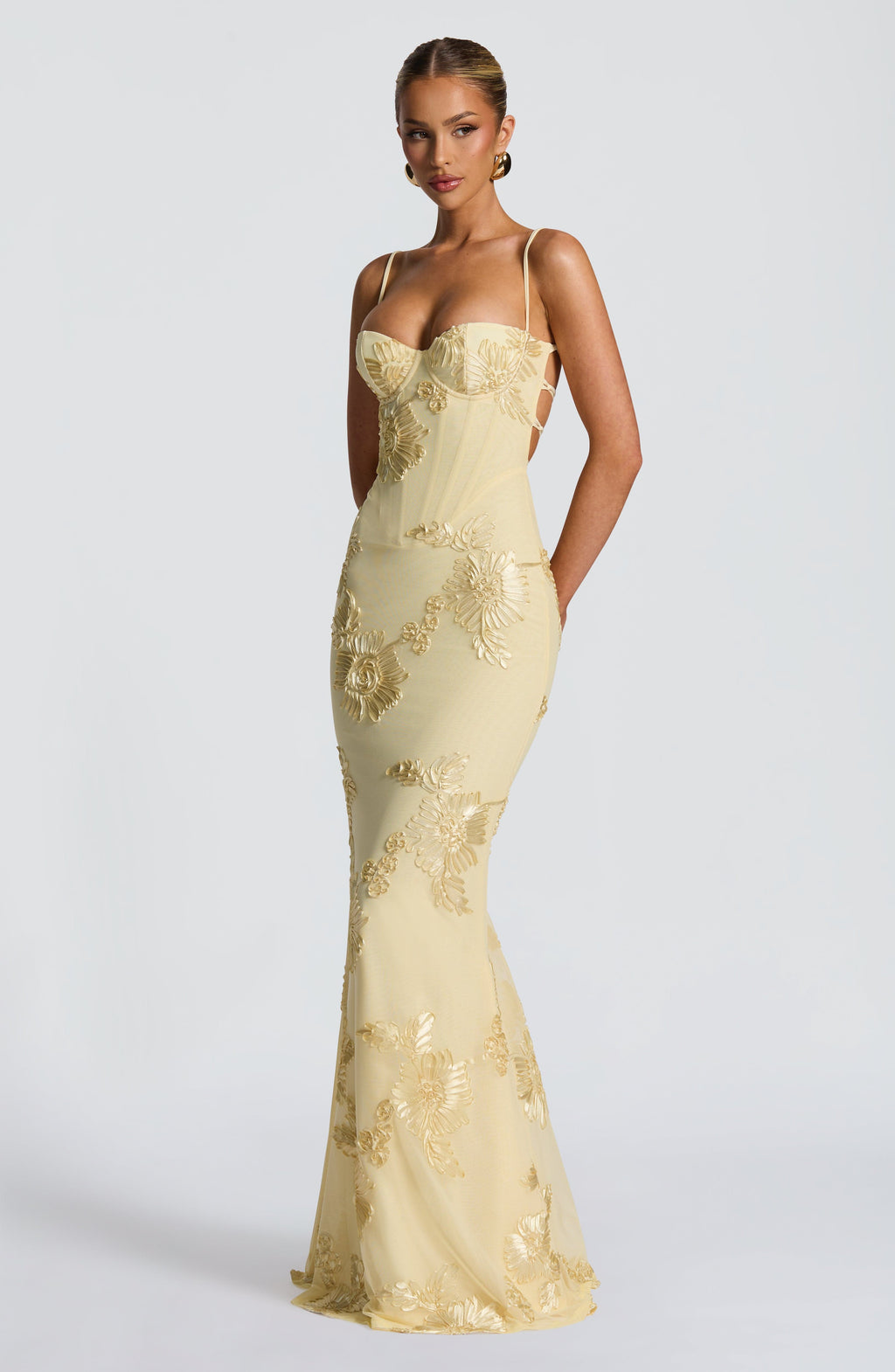 Women's Floral Appliqué Corset Gown