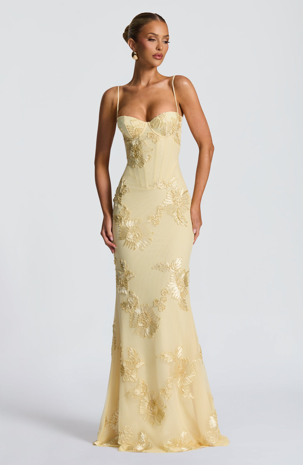 Women's Floral Appliqué Corset Gown