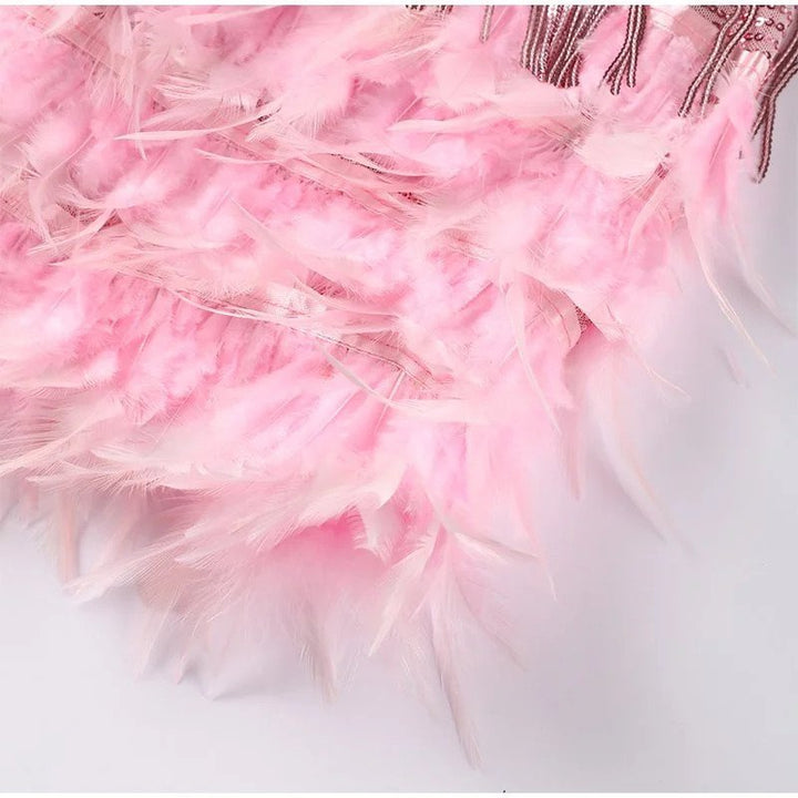 Women's Cocktail Mini Dress with Feather Trim