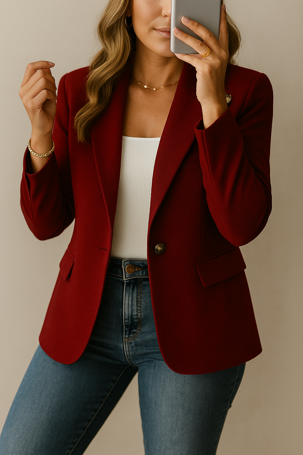 Women's Tailored Blazer Single Button Flap Pockets