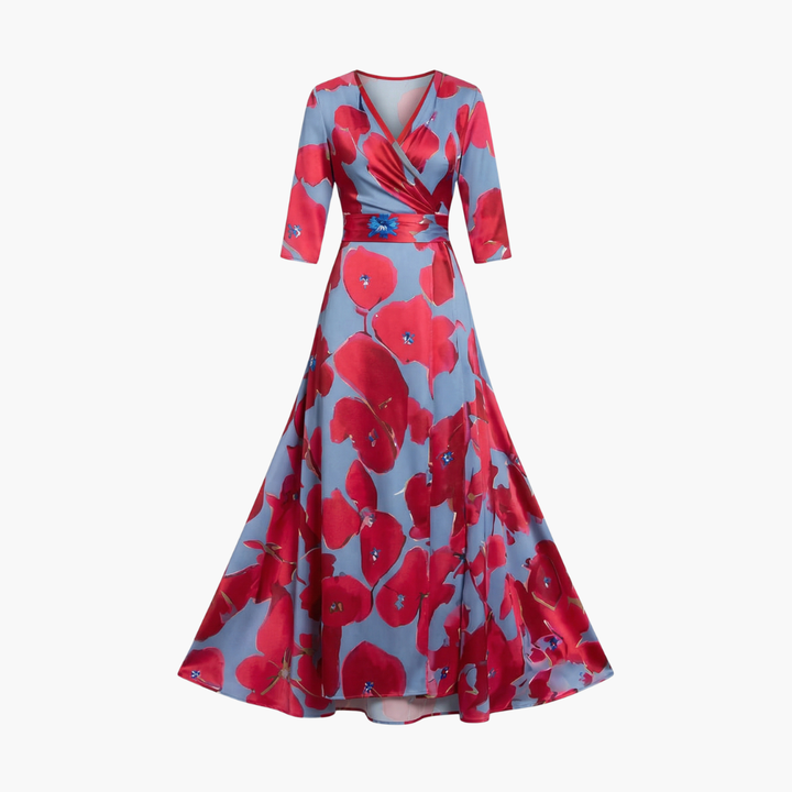 Women's Floral Maxi Dress V Neck Elegant Fit