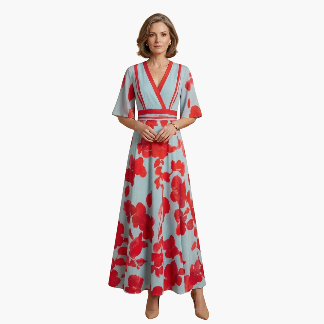 Women's Floral Maxi Dress V Neck Elegant Fit