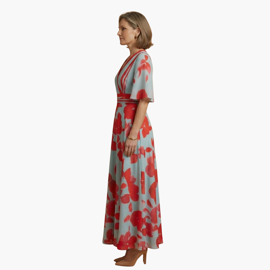 Women's Floral Maxi Dress V Neck Elegant Fit