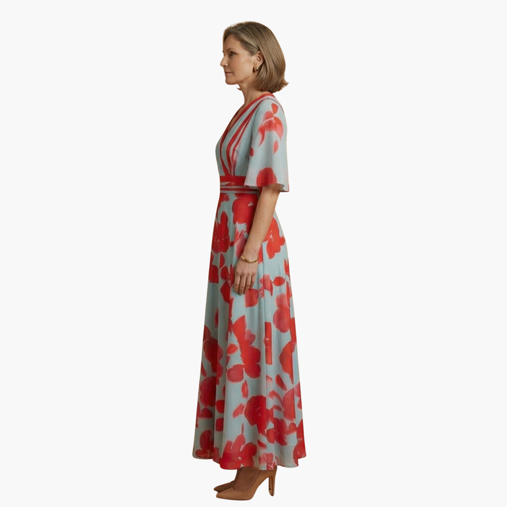 Women's Floral Maxi Dress V Neck Elegant Fit