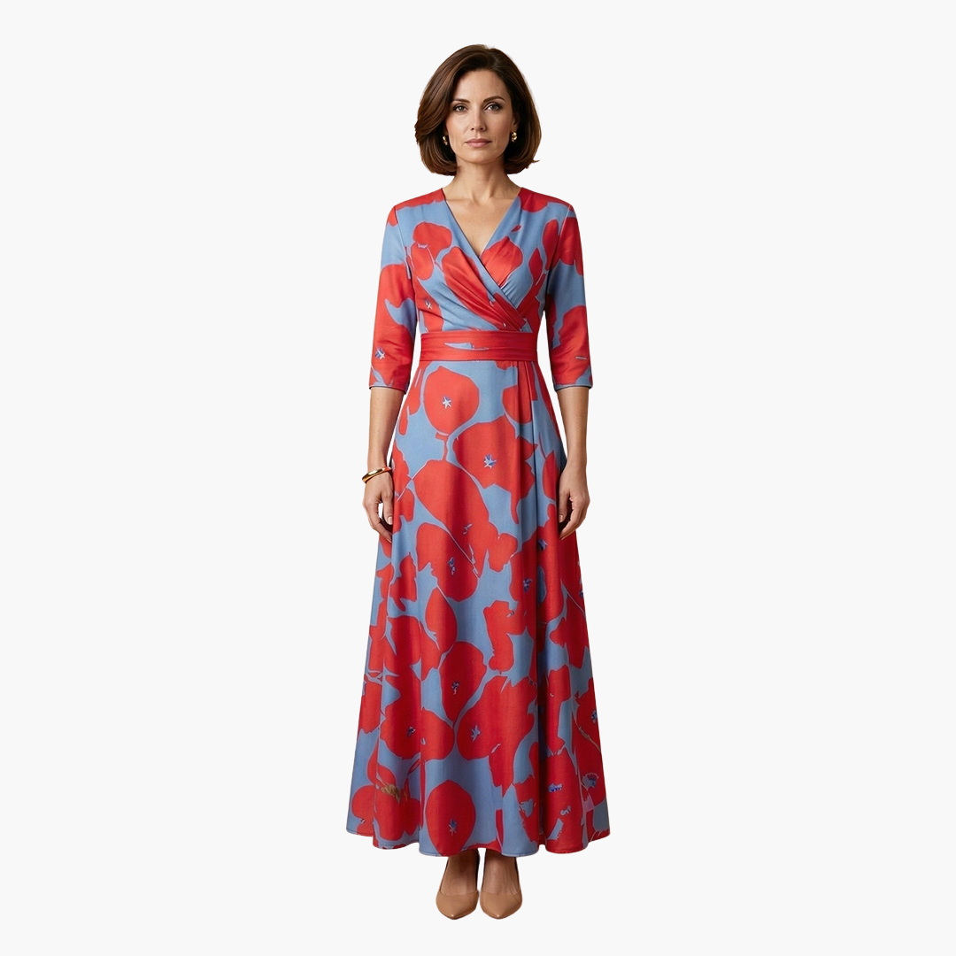 Women's Floral Maxi Dress V Neck Elegant Fit