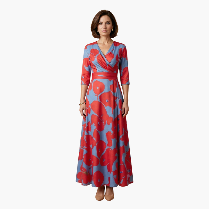 Women's Floral Maxi Dress V Neck Elegant Fit