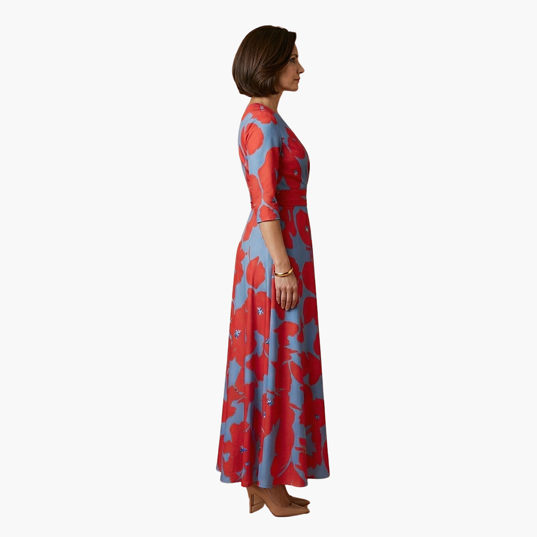 Women's Floral Maxi Dress V Neck Elegant Fit