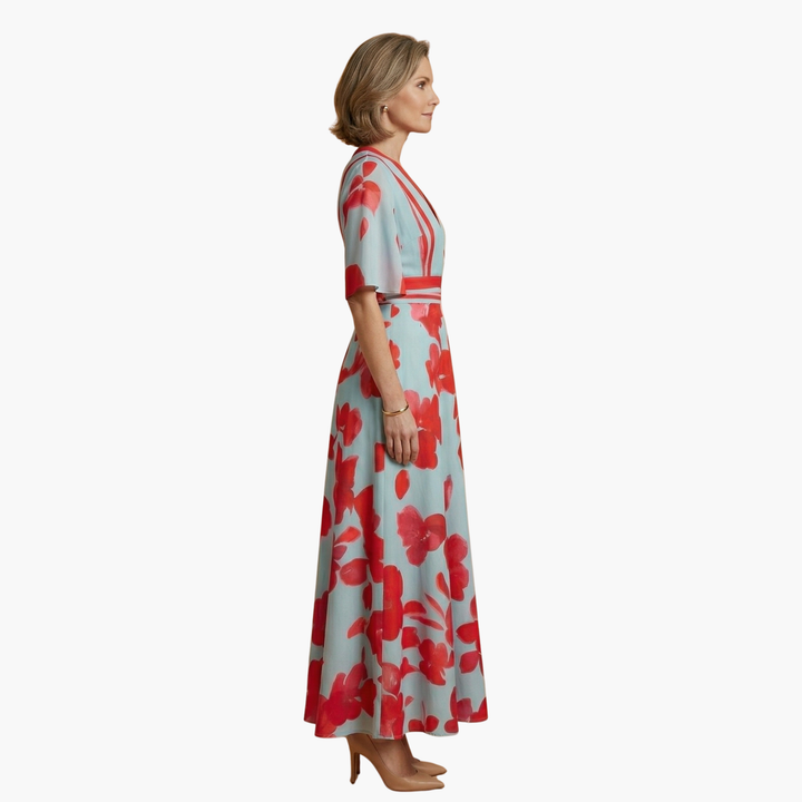 Women's Floral Maxi Dress V Neck Elegant Fit