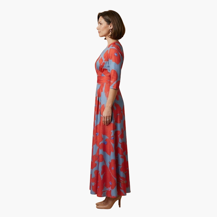 Women's Floral Maxi Dress V Neck Elegant Fit