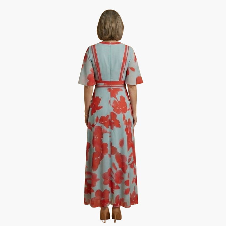 Women's Floral Maxi Dress V Neck Elegant Fit