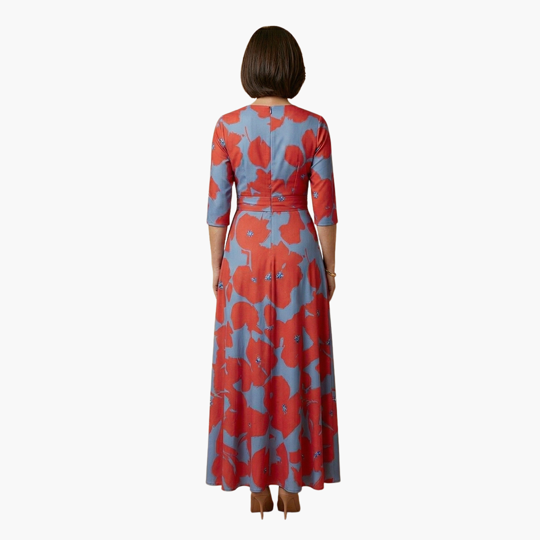 Women's Floral Maxi Dress V Neck Elegant Fit
