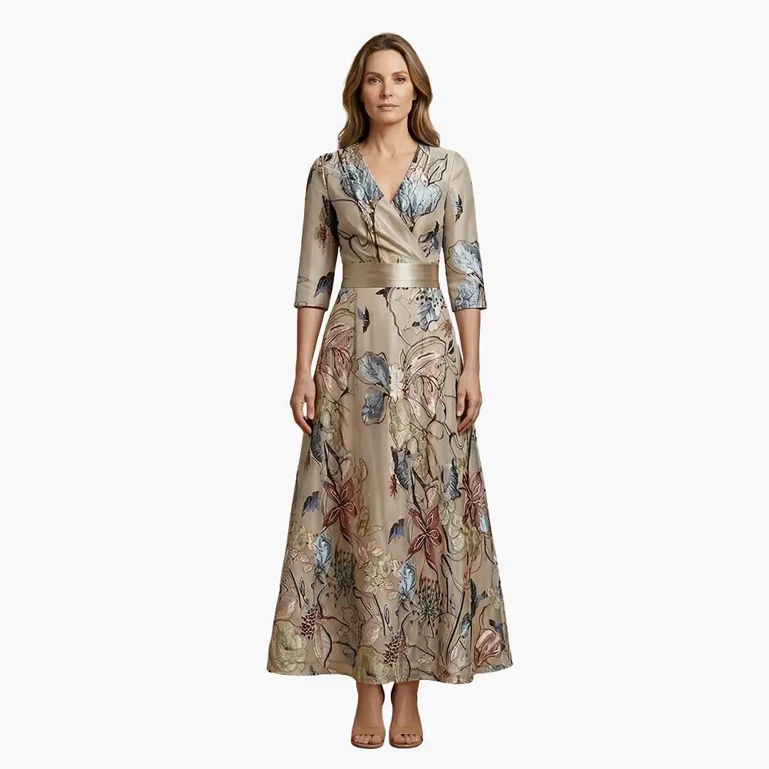 Women's Floral Maxi Dress V Neck Elegant Fit