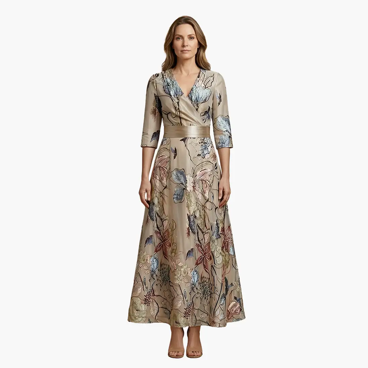 Women's Floral Maxi Dress V Neck Elegant Fit