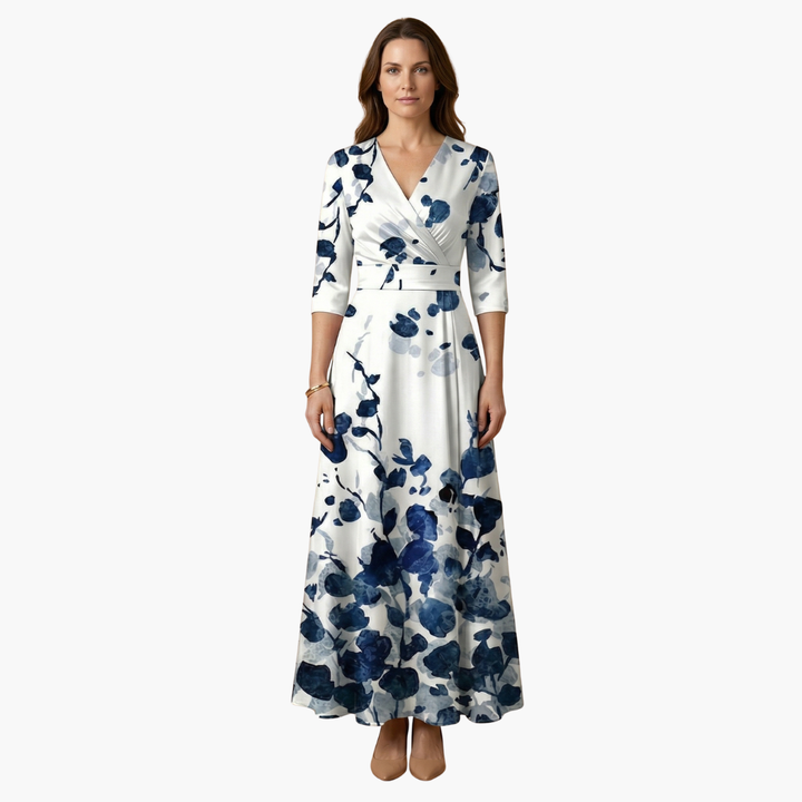 Women's Floral Maxi Dress V Neck Elegant Fit