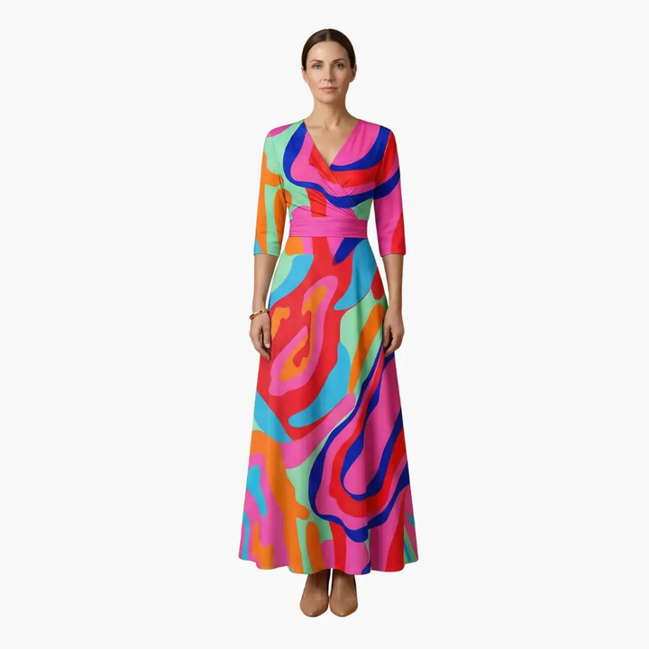 Women's Floral Maxi Dress V Neck Elegant Fit