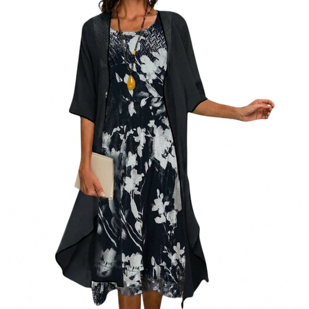 Women's Floral Maxi Dress with Cardigan
