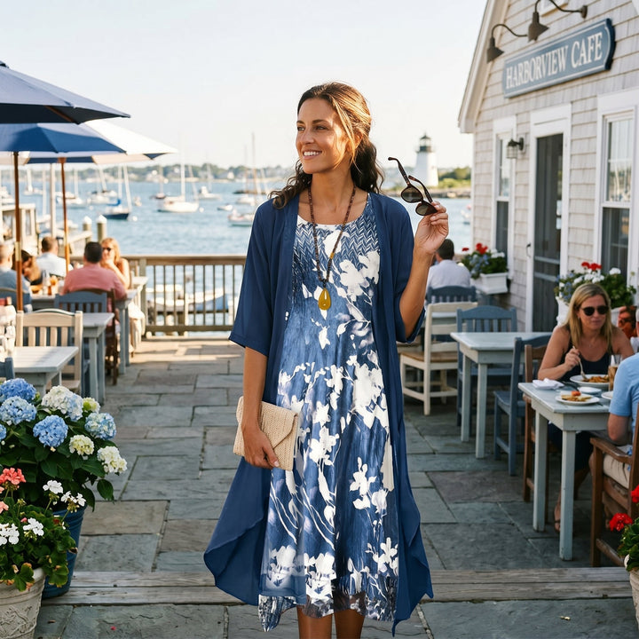Women's Floral Maxi Dress with Cardigan