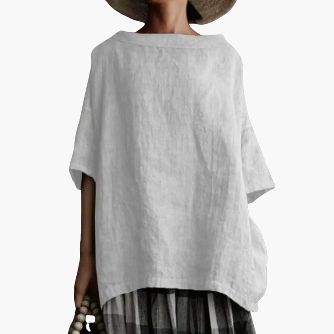 Women's Boat Neck Top Relaxed Fit Three Quarter Sleeve