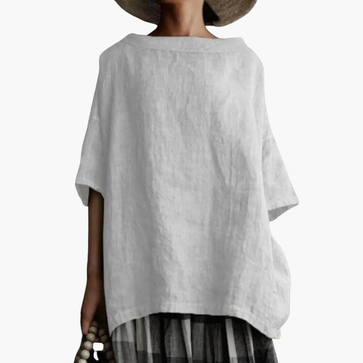Women's Boat Neck Top Relaxed Fit Three Quarter Sleeve