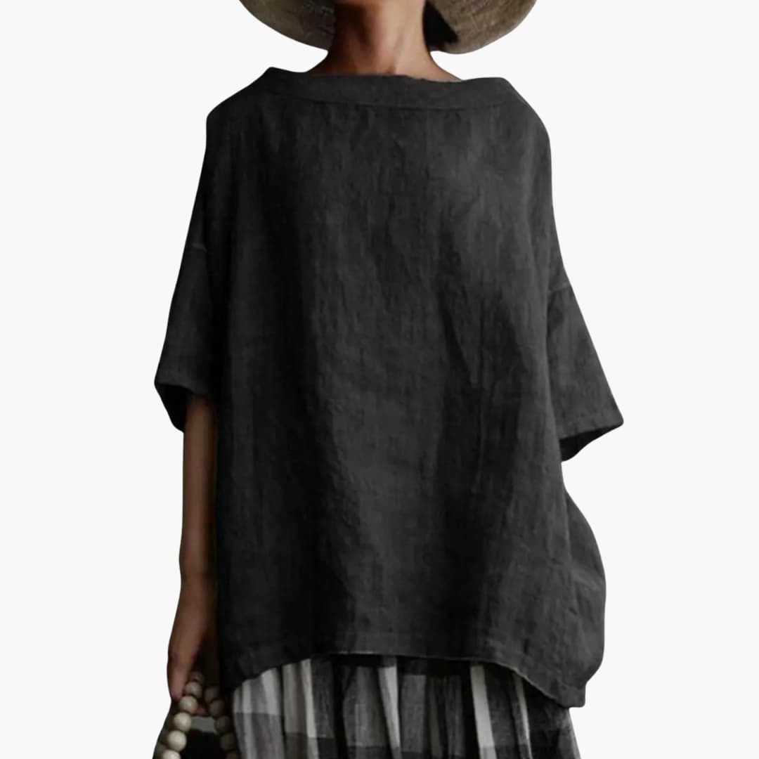 Women's Boat Neck Top Relaxed Fit Three Quarter Sleeve