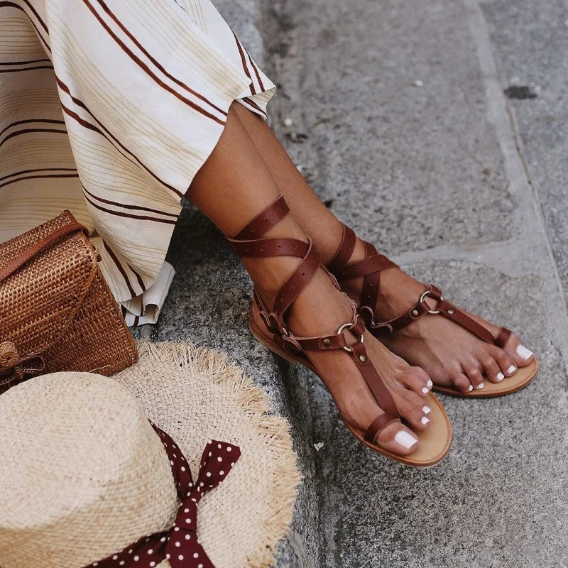Women's Gladiator Sandals Adjustable Buckle Strap Flat