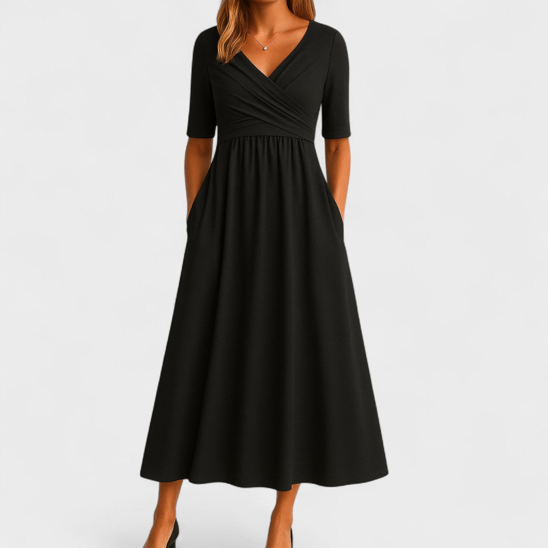 Women's Elegant V-Neck Midi Dress