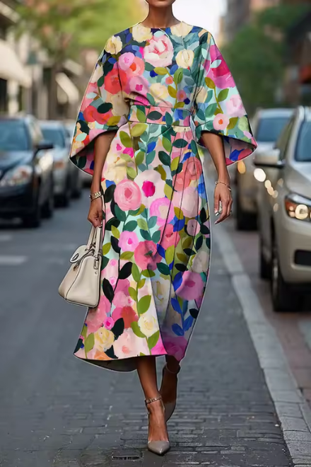 Women's Floral Pleated Midi Dress