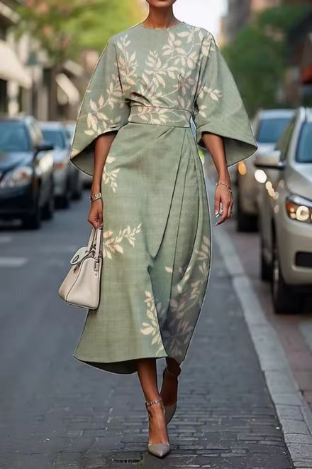 Women's Floral Midi Dress Belted Wrap Style