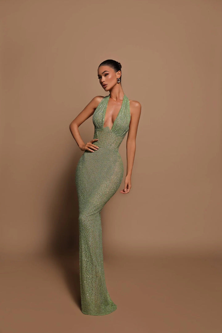 Women's Halter Plunge Maxi Dress
