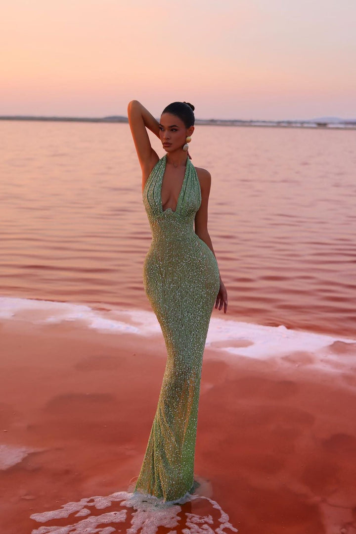 Women's Halter Plunge Maxi Dress