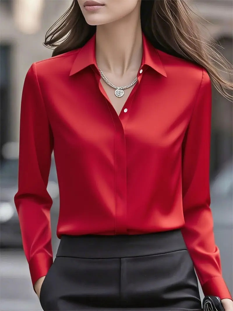Women's Silk Blouse Button Down Classic Collar