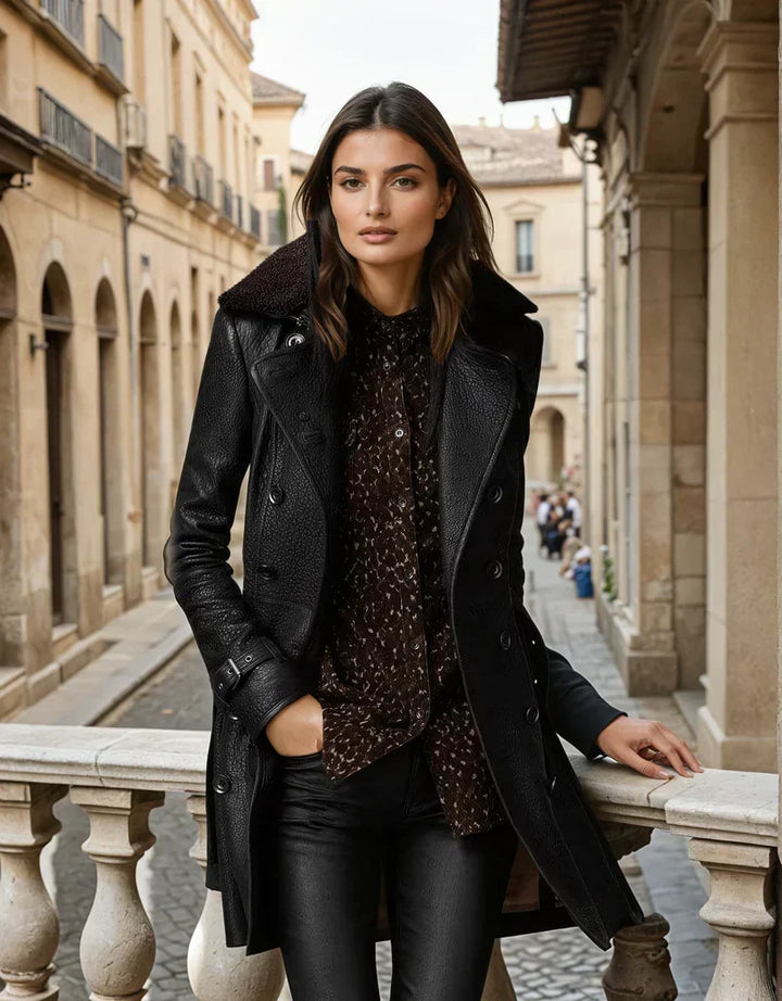 Sabine | Women's Faux Leather Shearling Trench Coat