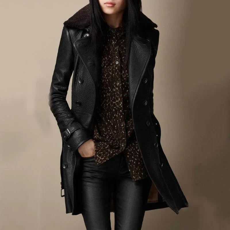 Sabine | Women's Faux Leather Shearling Trench Coat