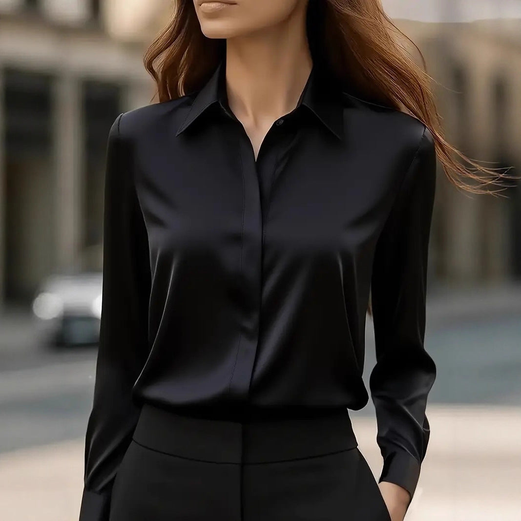 Women's Silk Blouse Button Down Classic Collar