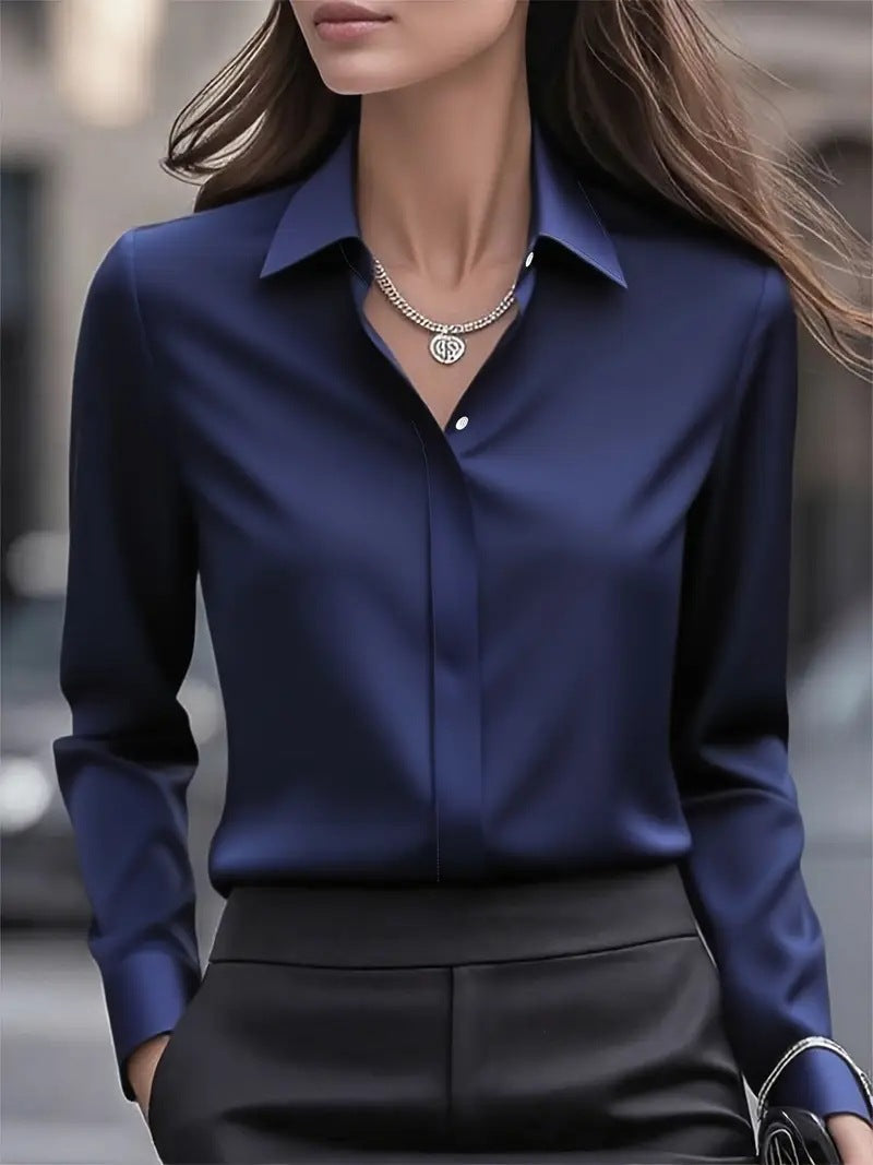Women's Silk Blouse Button Down Classic Collar
