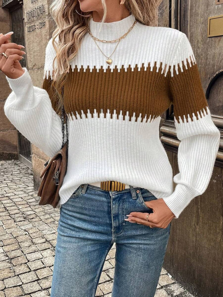 Danielle | Women's Colour Block Ribbed Mock Neck Jumper