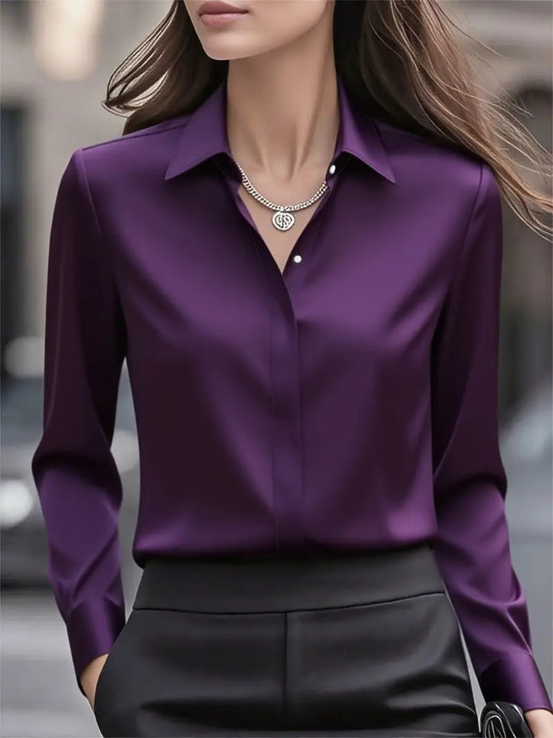 Women's Silk Blouse Button Down Classic Collar