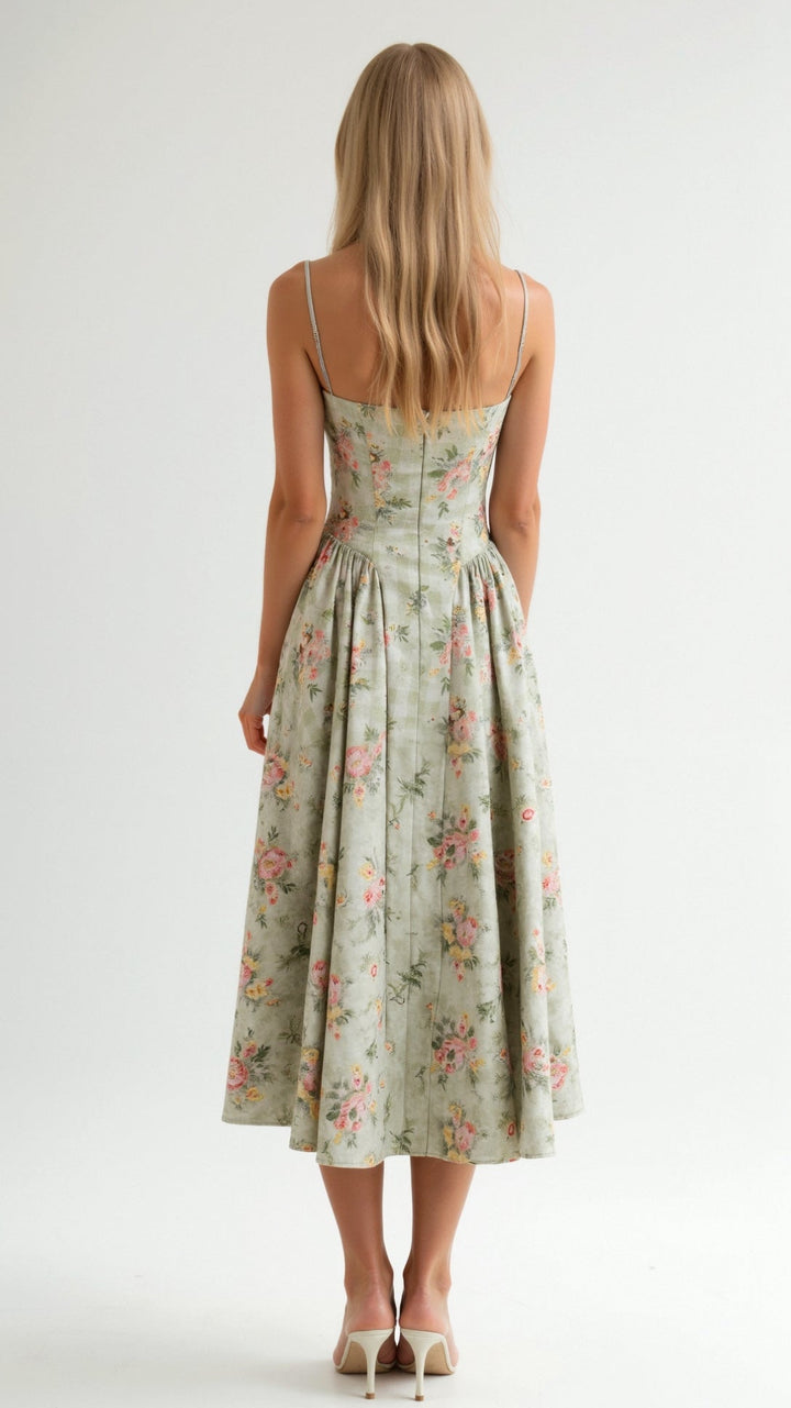 Women's Sweetheart Floral Gathered Midi Dress