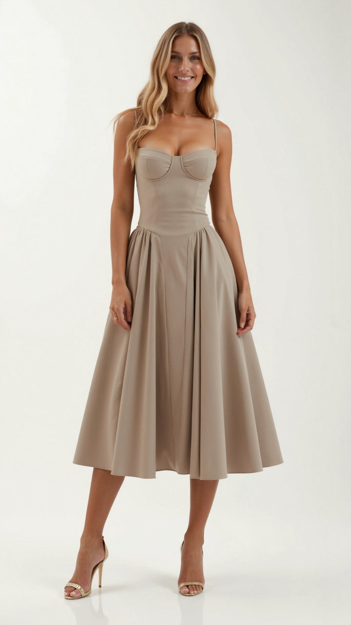 Women's Sweetheart Floral Gathered Midi Dress