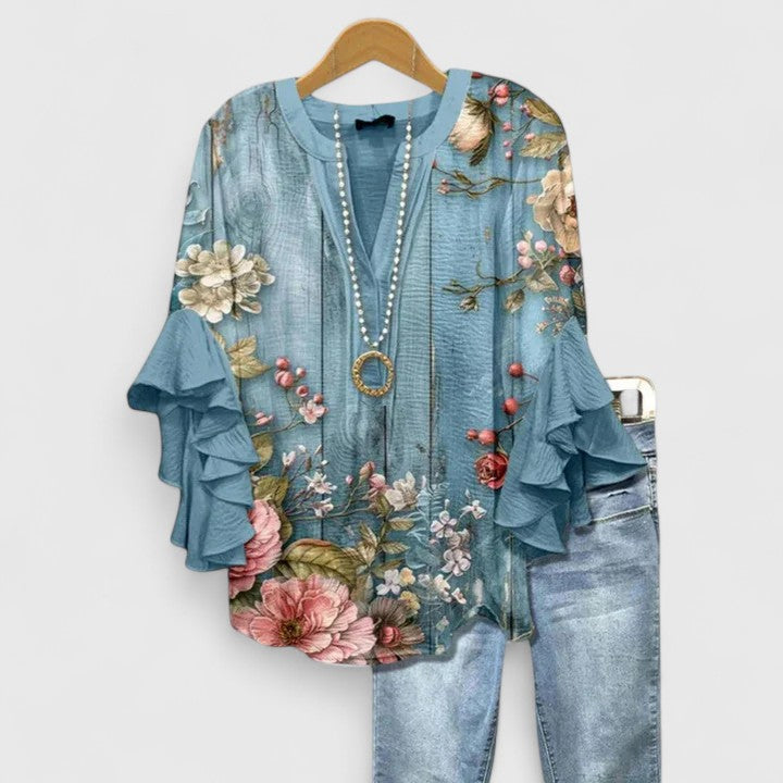 Iris | Women's Floral Ruffle Blouse