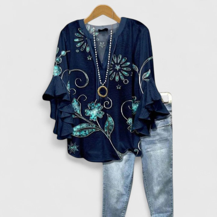 Iris | Women's Floral Ruffle Blouse
