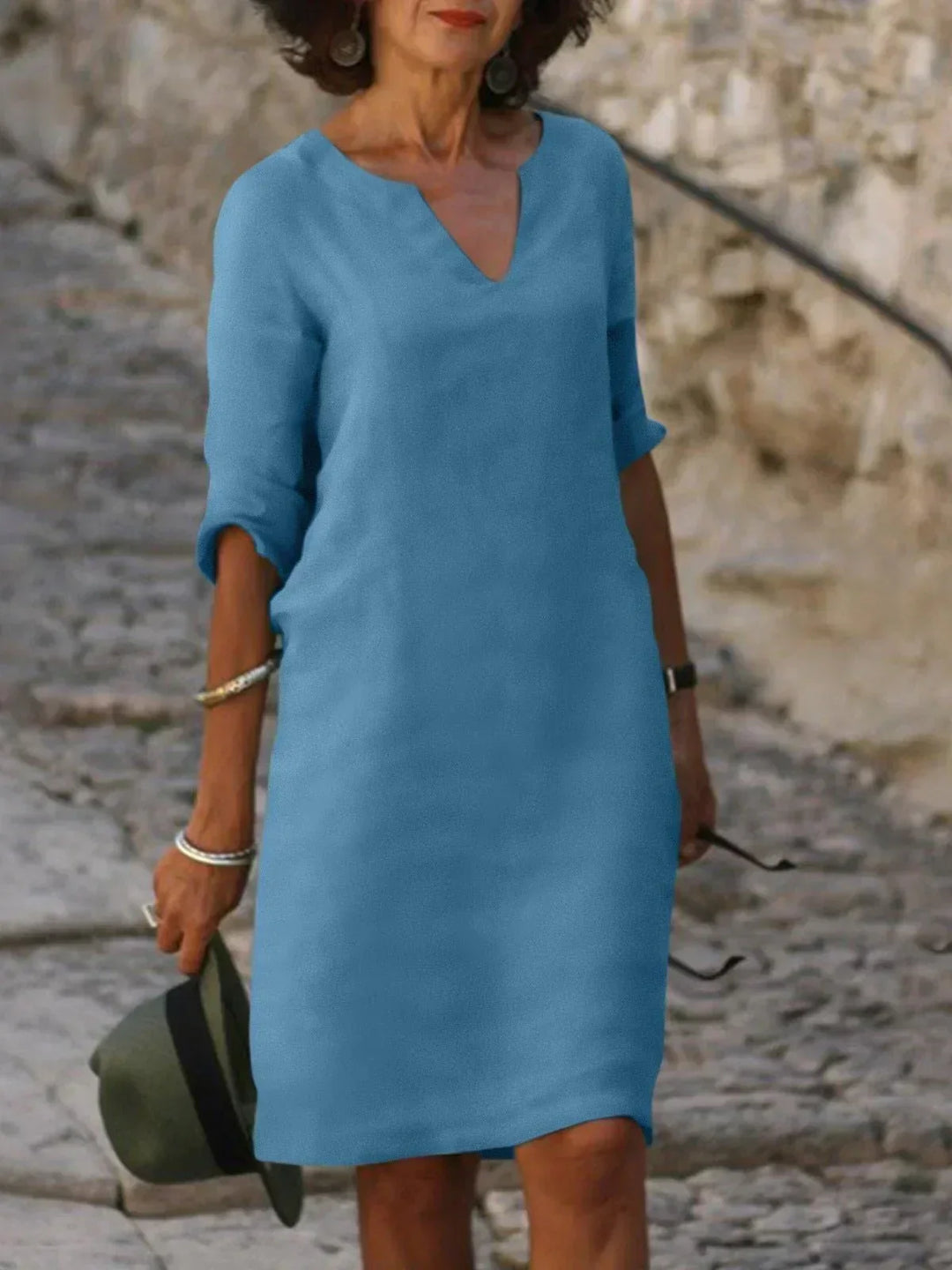 Women's V-Neck Pleated Midi Dress