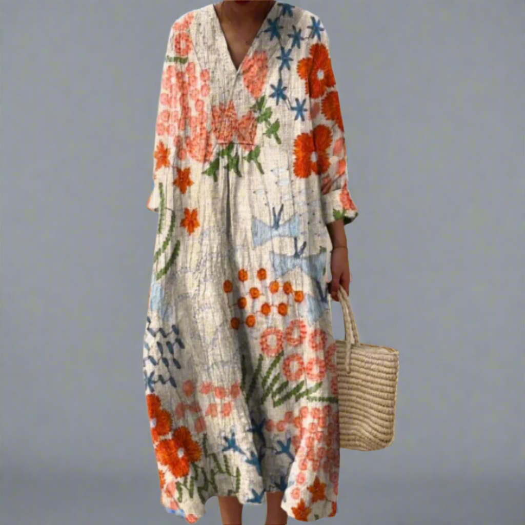 Women's Geometric Print Midi Dress Fluid Fit Elegant