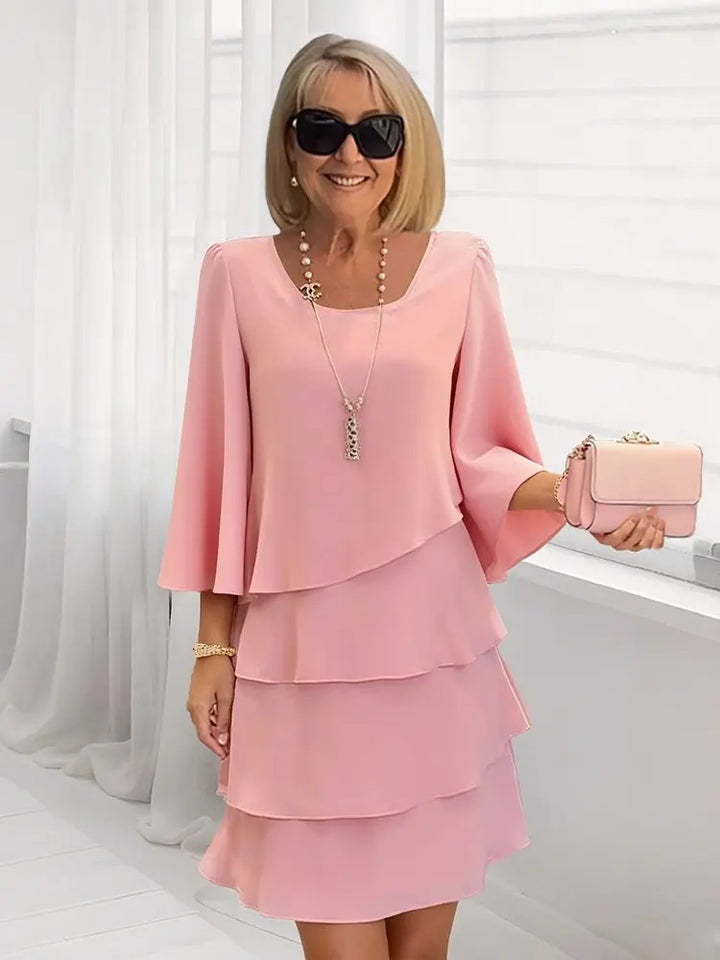 Women's Ruffle A-Line Midi Dress Round Neck Elegant