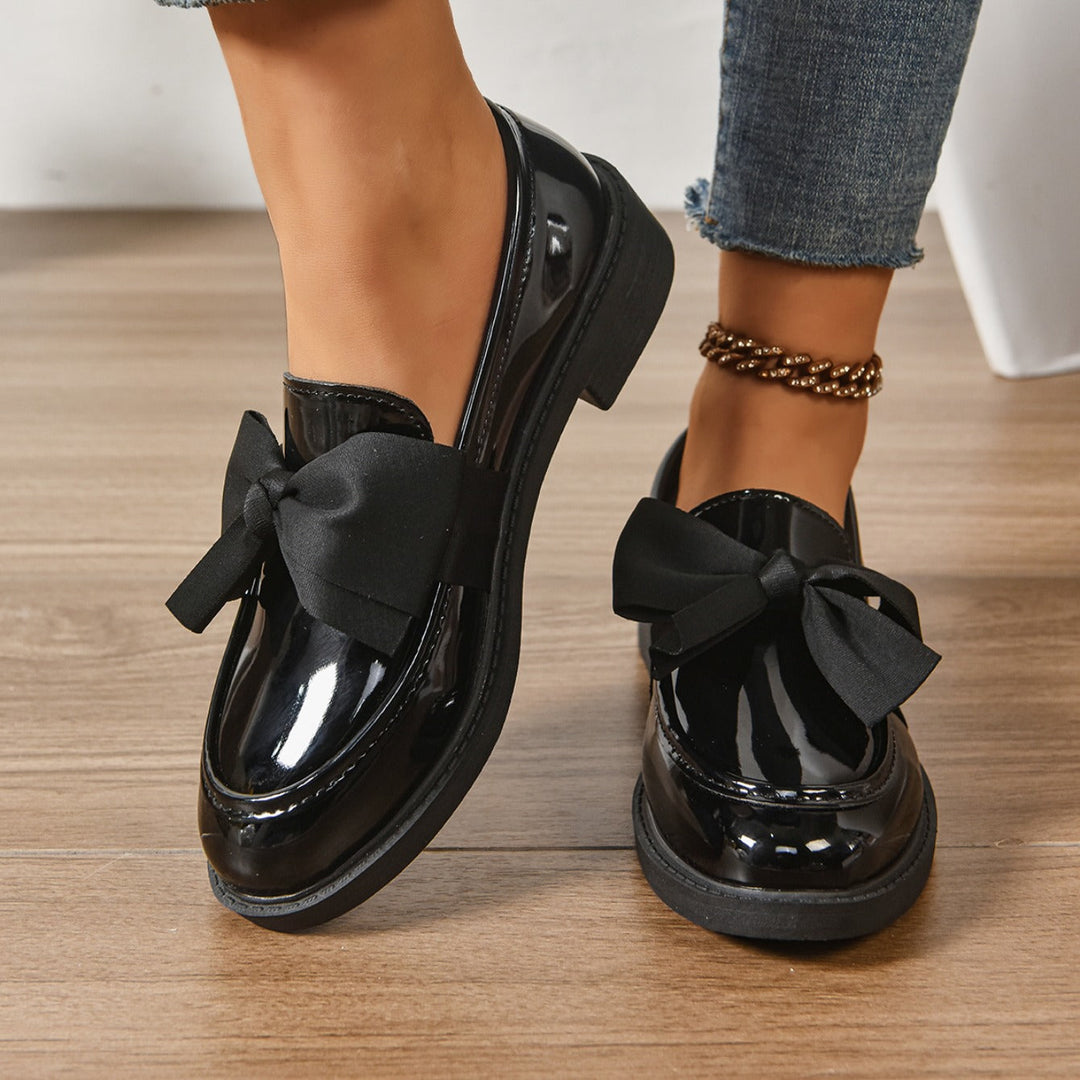 Women's Bow Loafers Slip On Platform Moc Toe