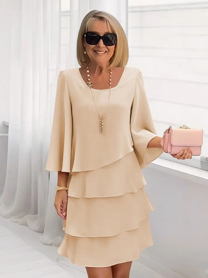 Women's Ruffle A-Line Midi Dress Round Neck Elegant